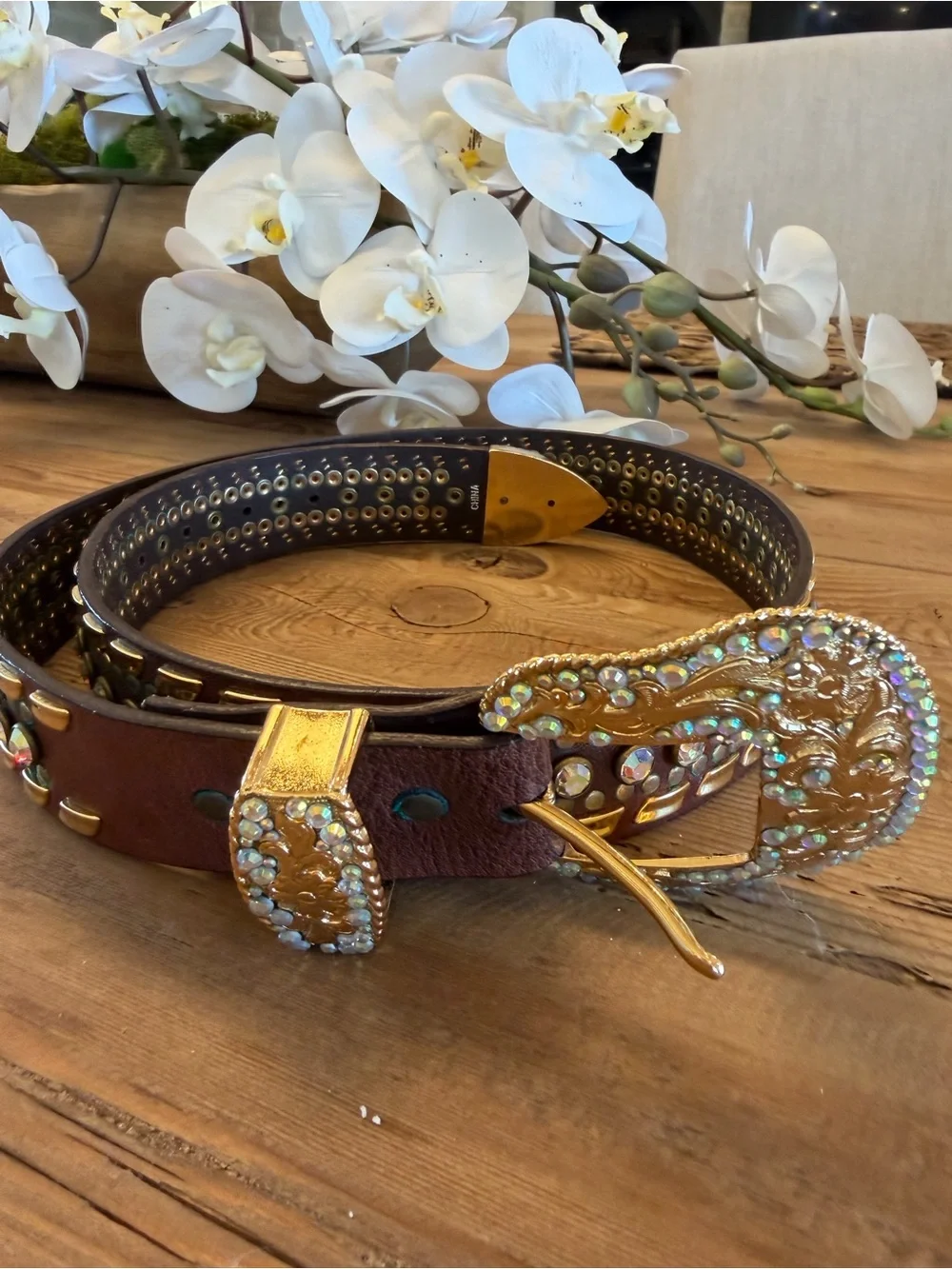 Nocona Leather Women's Belt Beautiful Rhinestones Bling Cowgirl Western Rodeo L